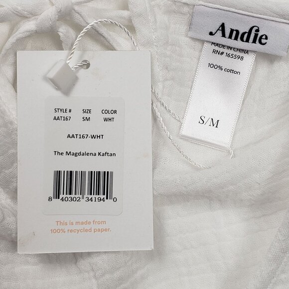 Andie Swim The Magdalena Kaftan Size S/M White Cotton Gauze Lightweight Cover-Up - Picture 2 of 16